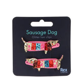 Setzen Sie ein verspieltes Highlight mit den "Dackel" Glitzer-Haarspangen (2er Set) von Rex London - bunte, glitzernde Hundehaarspangen, ideal als Geschenkidee für Kinder oder alle, die ausgefallene Accessoires lieben!.
